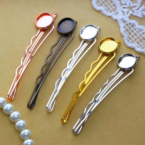 10pcs Fit 12mm Cabochon Base Hairpin Settings Silver Rose Gold White K Color Plated Round Cameo Clips Blank Tray Bending538