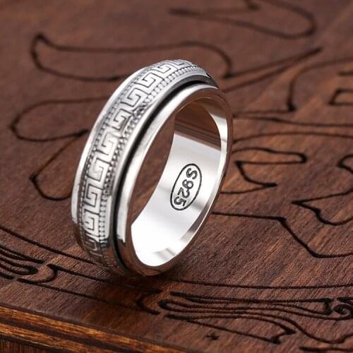 100%New Real 100% S925 sterling silver jewelry personalized Manring retro Great Wall pattern good luck turning