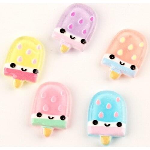 Wholesale 40pcs/Lot 14*21mm Cute Kawaii Colorful Ice Cream Shape Resin Cabochon Craft Ornament Accessories Material DIY Cameo