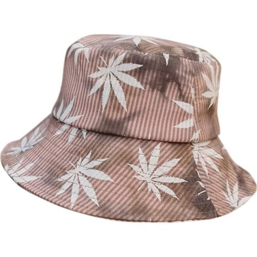 Bucket hat панамы Winter womens leaves fisherman hat women fashion striped wash basin hat sun visor cotton hat