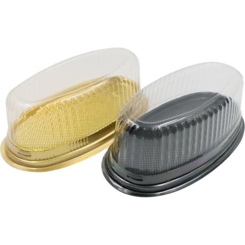20Set Gold / Black Transparent Oval Plastic Cake Box Cupcake Cheese Mousse Pastry Cream Container Case Wedding Festive Occasions