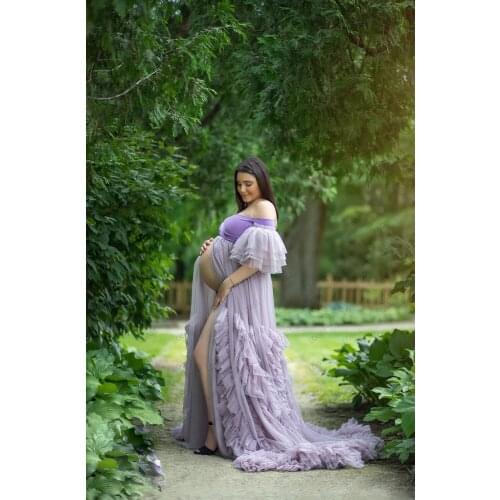 Dusty Pink Tulle Maternity Dresses Robe 2021 Designer Fashion Photo Shoot Dress for Baby shower or Photography Bridal Gowns