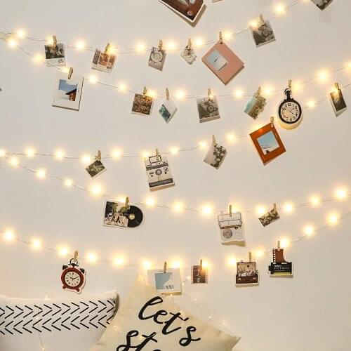 Holiday Light Roomdecor Copper Wire String Lights with Mini Clothespins Room Light Decor for Bedroom Living room Wedding Xmas