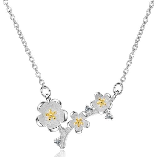 WYEAIIR Simple Literary Cherry Blossom Twig Cute Plum 925 Sterling Silver Clavicle Chain Female Necklace