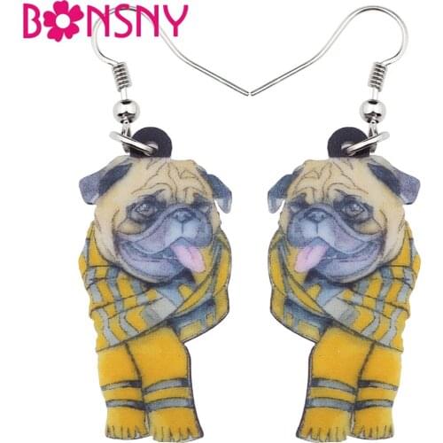 Bonsny Drop Acrylic Scarf French Bulldog Pug Dog Earrings Big Long Dangle Animal Jewelry For Girls Women Ladies Accessories Pets