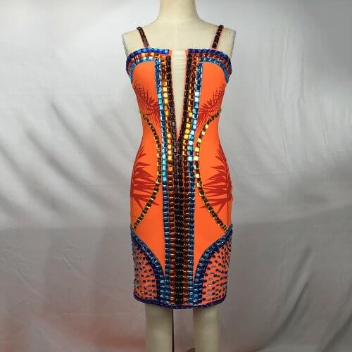 Sospebgy) Heavy Industry Custom Handmade Rhinestone Print Beading Sexy Bandage Dress Party Nightclub Dresses