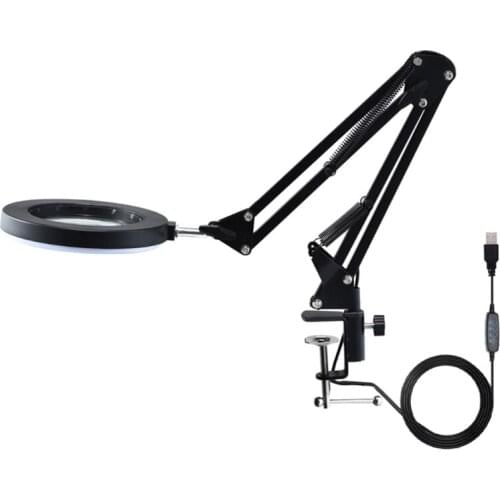 50LB Foldable Cantilever LED Magnifying Glass 6.10" Table Illuminated Soldering Magnifier Lamp with 1.97" Clamp for Reading