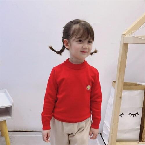 Plush Thickening 2020 Autumn and Winter New Childrens Sweaters for Boys and Girls Baby Daisy Long-sleeved Knit Bottoming Shirt