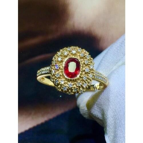 Fine Jewelry Pure 18 K Yellow Gold Real 100% Natural Red Ruby 0.61ct Diamonds Jewelry Females Rings for Women Fine Ring