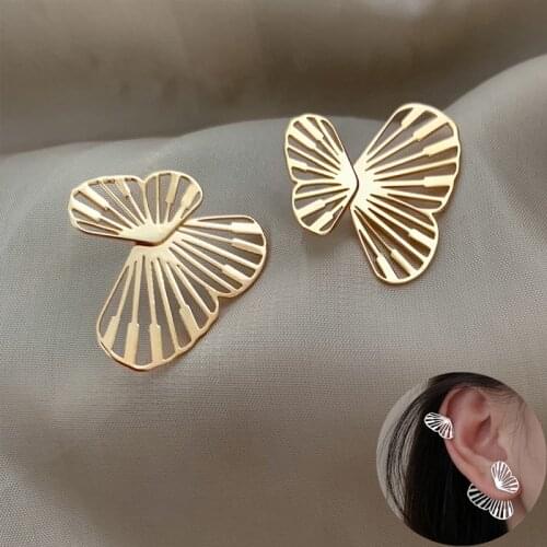 Dual-use Hollow Butterfly Stud Earrings for Women Ethnic Exquisite 925 Silver Plate Earrings New Korean Fashion Unusual Jewelry