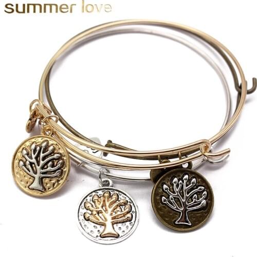 Tree Pendant Bangle&Bracelet Adjustable Expandable Wire Bracelets LOVE Heart Charm Jewelry Gifts Bijouterie For Women