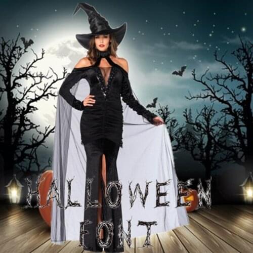 Long Sleeves Black Magic Sorceress Gothic Fancy Dress Cosplay Witch Costume Sexy Adulte Halloween Costumes for Women