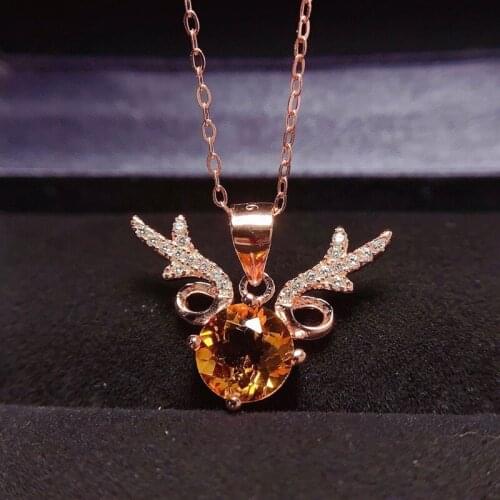 KOFSAC Silver Color Necklace Pendant For Women Cute Christmas Deer Crystal Yellow Zircon Rose Gold Necklaces Girl Gifts Joyas