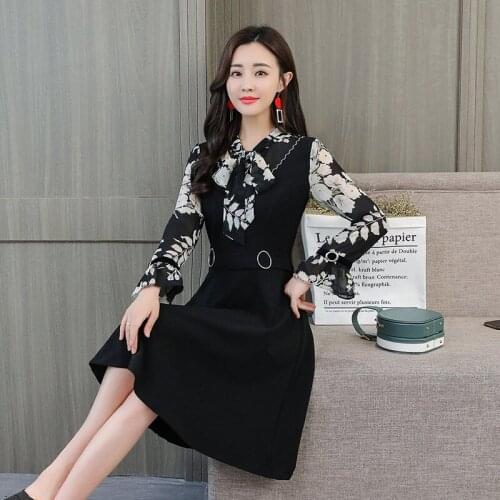 Fashion Printed Dress Women 2020 Spring Loose Elegant Large Size Womens V-neck Dresses Printed Temperament Vestidos Mujer Z934
