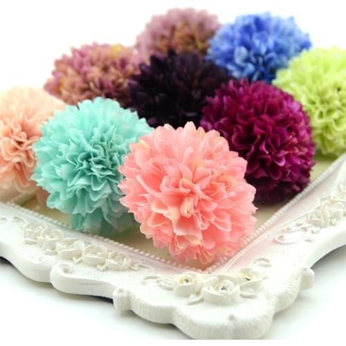 10pcs/lot 5cm Carnation Artificial Silk Pompom Flower Heads Hydrangea Home Wedding Decoration DIY Scrapbooking Fake Flowers