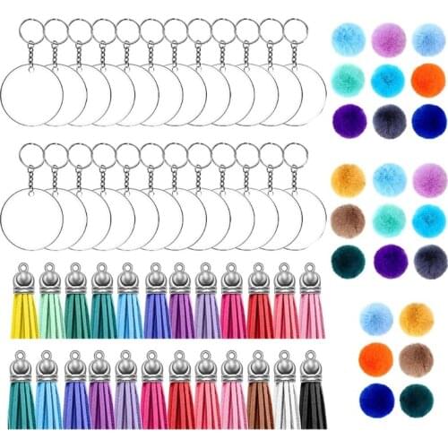 24 Pcs Acrylic Keychains Blank Colorful Tassels Metal Decoration Keyrings with 24 Jump Rings for DIY Projects and Tags