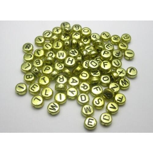 250 Assorted Golden Metallic Acrylic Alphabet Letter Coin Beads 4X7mm