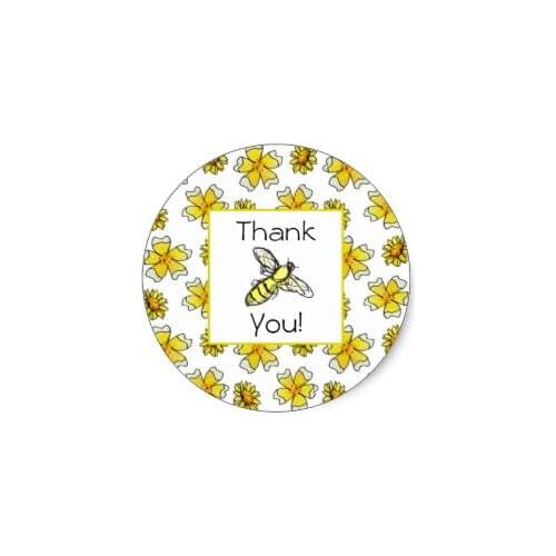 3.8cm Honey Bee Buttercups Watercolor Flower Thank You Classic Round Sticker