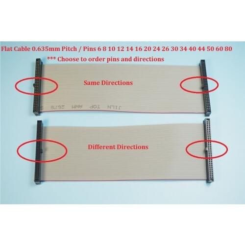 5pcs 1.27mm IDC Socket 6 8 10 12 14 16 20 24 26 30 34 40 44 50 60 68 80 Pin ( 0.635 mm Flat Cable) Same Directions 30 cm length