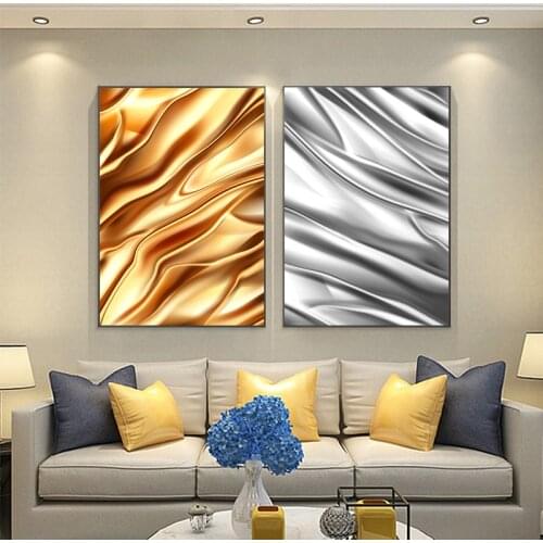 Abstract Art Foil Golden Silver Canvas Painting On the Wall Art Posters Prints Wall Pictures for Living Room Home Wall Cuadros