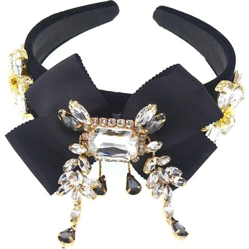 Baroque exaggerated sparkly crystal big crown Jewel royal bow crystals and filigree tiara wedding bridal hair accessories