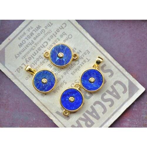 Loose beads apatite/labradorite/lapis/amazonite/rose quartz/malachite flat 18k plated pendant for DIY jewelry making FPPJ