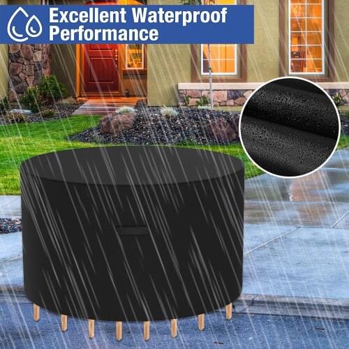 Outdoor Garden Furniture Cover Black Round Table Cover Waterproof Oxford Wicker Sofa Protection Patio Rain Snow Dustproof Covers