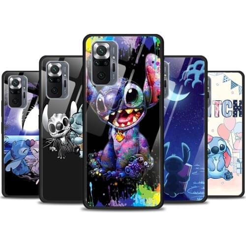 Lilo Stitch Cartoon Tempered Glass Cover For Xiaomi Redmi Note 10 10S 9 9T 9S 8T 8 9A 9C 8A 7 Pro Max Phone Case