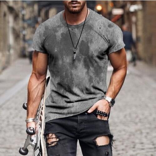 Black and white grid 3D printing casual trend T-shirt mens short-sleeved O-neck shirt gray and white high-definition pattern ov