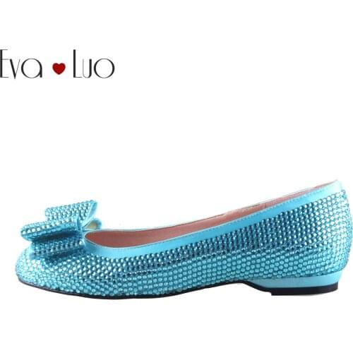 CHS1023 Custom Made Blue Crystal Women Flat Shoes Bridal Wedding Shoes Dress Shoes Ballet Flats
