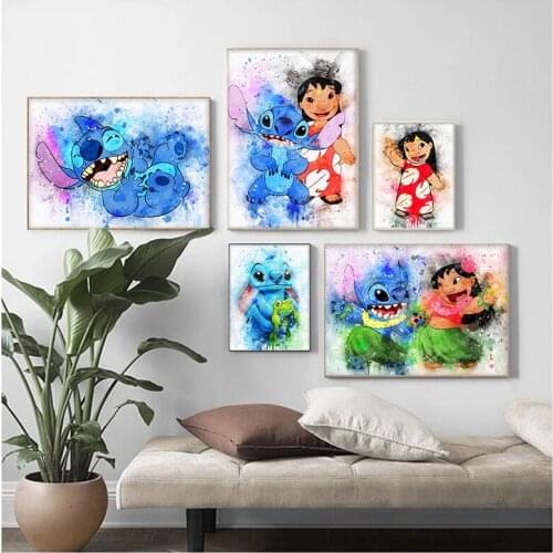 Disney Cartoons Canvas Painting Lilo and Stitch Anime Posters and Prints Wall Art Room Decor Pictures for Living Home Decoration
