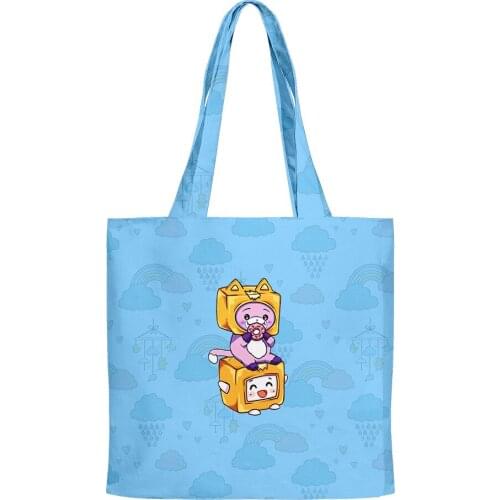 Lankybox Hip Hop Handbags Cloth Canvas Tote Bag Print Shopping Bags Reusable Shoulder Shopper Bags Casual Pacakge