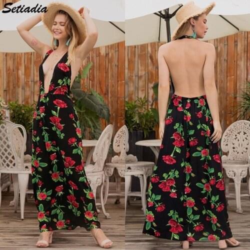 Setiadia Summer Sexy woman Dress Backless floral midi Dresses Sundress black Clothes For Women Fashion Womans Clothing 2021