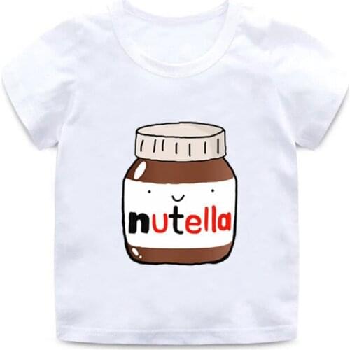 Summer T-shirt Nutella Print Cute White Tops Round Neck Cotton Soft Short Sleeve T-Shirt Fashion Kawaii Boys Girls T-Shirt