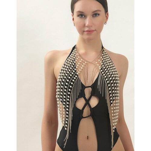 Fashion Boho Imitation Pearls Full Body Jewelry Bar Statement Tassel Pendant Charm Dress Sexy Nightclub Party Jewelry