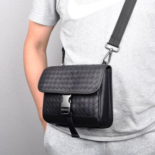 Mens Shoulder Bag Belt Bags Crossbody Chest Waist Bag for Men for Phone Genuine Woven Weaving Leather 100% Small Size 2021