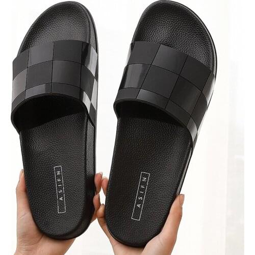 Brand Cube Designer Black Indoor Men Slippers House Bathroom Non-slip Flat Couples Shoes For Male PVC Home Bedroom Men Slides