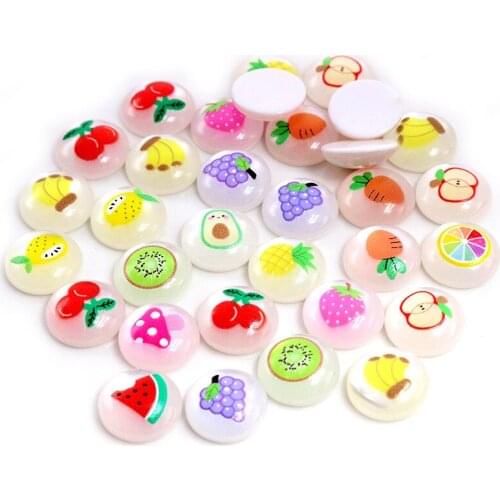 New Fashion 40pcs 12mm Mix Colors Fruit Hawaiian Style Series Flat back Resin Cabochon For Bracelet Earrings accessories