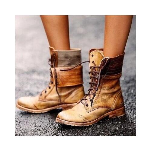 2020 New Lace-up Winter Motorcycle Boots Women British Style Fashion Gothic Punk Low Heel Bule Boot Shoe Plus Size