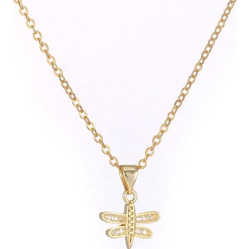 New Fashion Jewelry Shining Zircon Dragonfly Charms Necklace Female Handmade Chain Best Friend Pendant Bijoux Chokers Best Gift