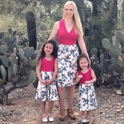 Matching Mother And Daughter Clothes Floral Mom And Daughter Dress Mini Mommy And Me Dresses Family Look Clothing Beach Vestidos