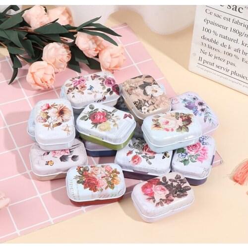 Mini Flower Tin Trinket Jewelry Coin Box Tinplate Storage Case Rectangul Sugar