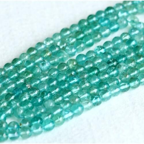 Wholesale Natural Genuine Clear Blue-Green Apatite Fluorapatite Round Loose Gemstone Beads 15" 05010