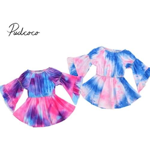 Toddler Baby Girl Tie Dye Dress Off Shoulder Ruffle Flare Half Sleeve Party Princess Dress Playwear Sundress Outfit