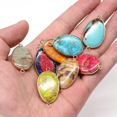 Natural Emperor Stone Charms 2 Hole Pendant Amazonite Connector for DIY Necklace Bracelet Making Jewelry Findings Accessories