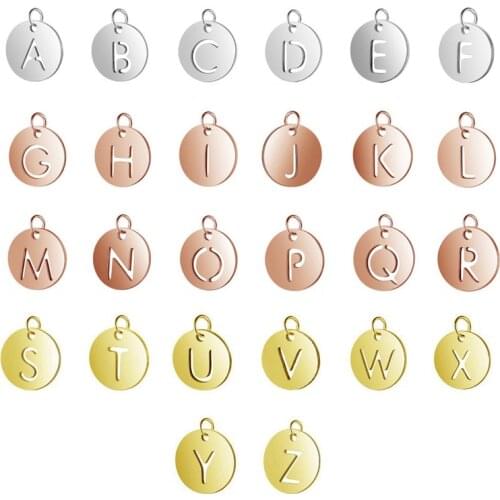 Stainless Steel A-Z Alphabet Capital Letters Charm Pendant Necklace Bracelet Disc Charms Accessories for DIY Gift Jewelry Making