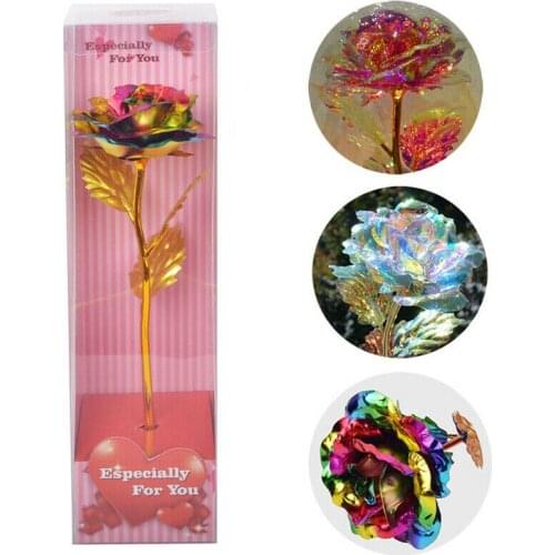 24K Gold Plated Galaxy Rose Valentines Day Gift Girlfriend Wife Love Present Romantic Flower Party Decor Lovers' Gift