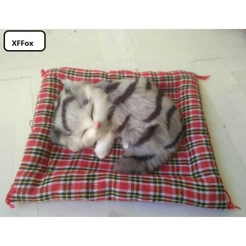 Cute real life gray stripe cat model on a mat plastic&furs simulation sleeping cat doll gift about 13x10cm xf1221