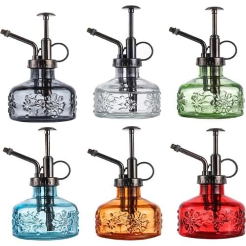 Glass Watering Spray Bottle 6 Inch Vintage Pump Watering Can Plant Mister for House Plants Garden Home Decoration