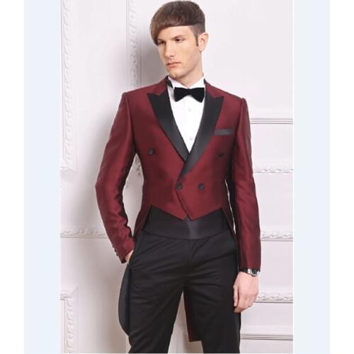 Tailcoat Groomsmen Peak Lapel Groom Tuxedos Double-Breasted Men Suits Wedding Best Man (Jacket+Pants+Tie+Hankerchief) B842